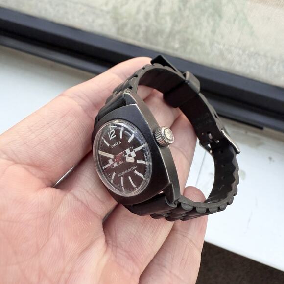 Vintage Timex Ladies Watch Rally Manual Wind Mechanical 25mm RUNNING Black White - Picture 3 of 8